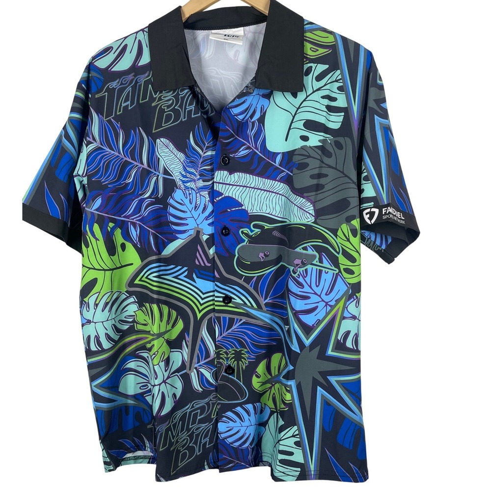 Tampa Bay Rays FanDuel City Commect Tropical Button Down Shirt XL Neon Blue